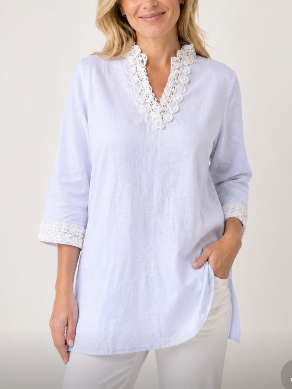 Elizabeth McKay White Embroidered Tunic Cotton Linen Size M